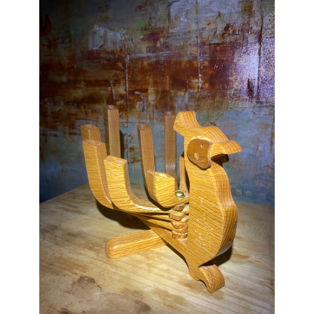 Vintage Wooden Peacock Menorah Folding Oak Wood Hanukkah Chanukiah Folk Art - Picture 2 of 6